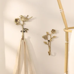 Alloy Decorative Hook 2pcs Retro Hook Set Golden Wall Coat Racks Flowers Bird Hanger Room Decoration Accessories Key Holder