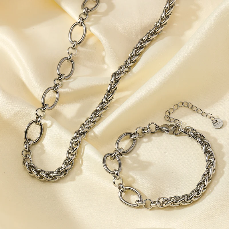 EILIECK 316L Edelstahl Goldfarben Asymmetrisches Kettenhalsketten-Armband-Set für Damen Modischer Wasserdichter Schmuck Damengeschenk – Detail 15