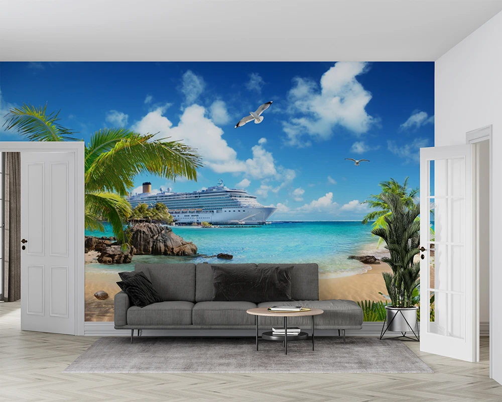 

xuesu Customized 3D wallpaper beautiful seascape theme space whole house background wall 8D waterproof wall covering