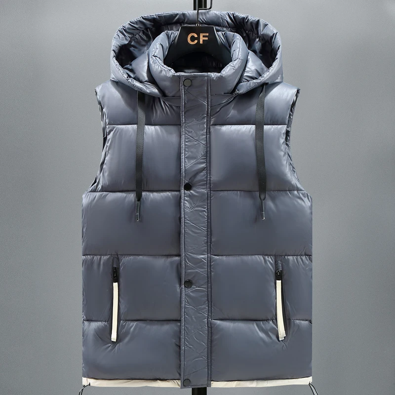 

Autumn Winter Fashion Padded Vest Men 2023 New Brand Casual Zipper Solid Color Sleeveless Jackets Men Clothing Black Gray