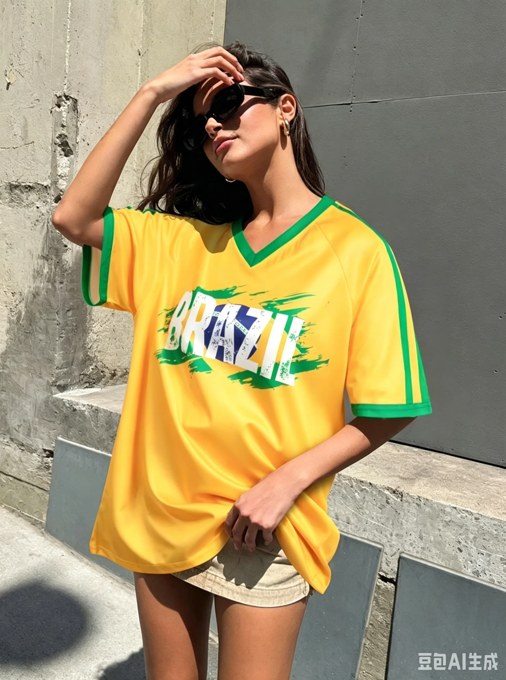 Brazil Style V-Neck Team Jersey for Women - Summer Casual Tee