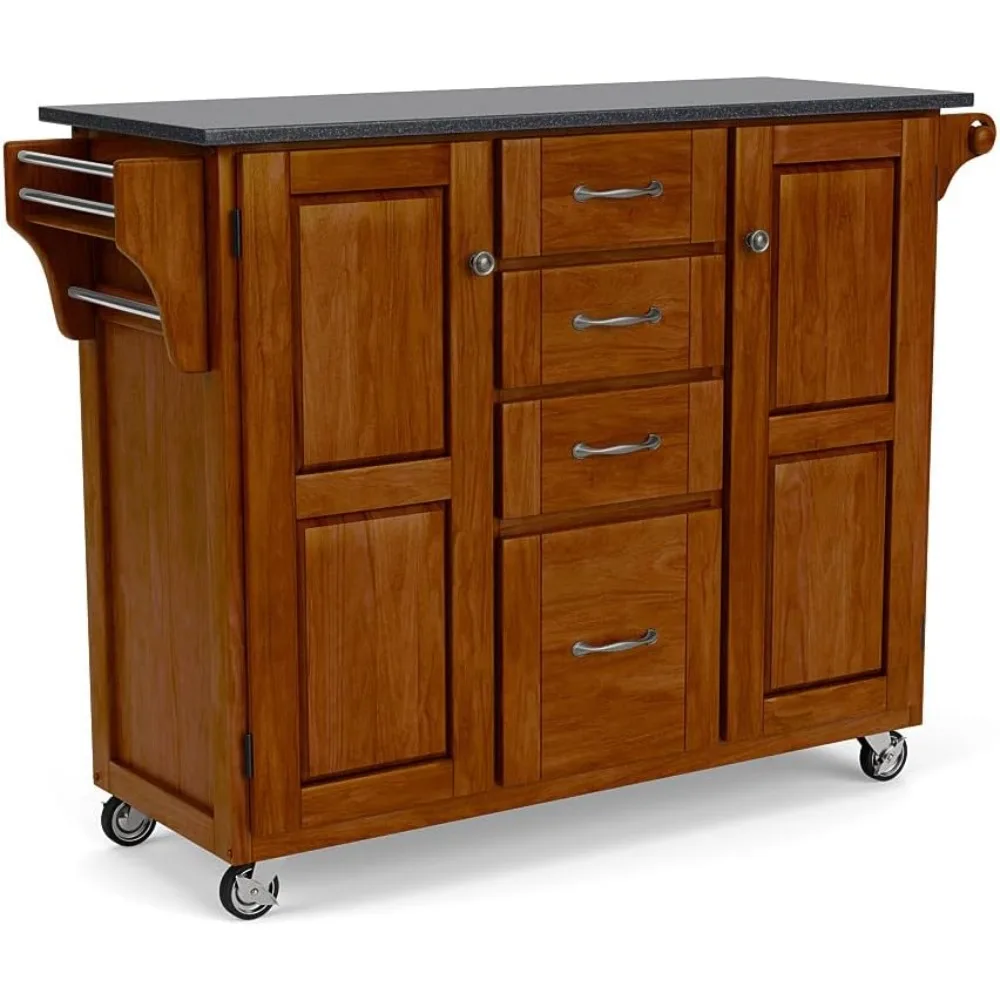 Home Styles Create-a-Cart Medium Cherry Kitchen Cart with Black Granite Top, Solid Wood Construction, Adjustable Shelves