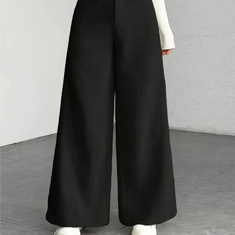 가을 겨울 하이웨이스트 와이드 레그 팬츠 여성 캐주얼 루즈 팬탈로네스 패션 다용도 얇은 단색 와이드 레그 바지