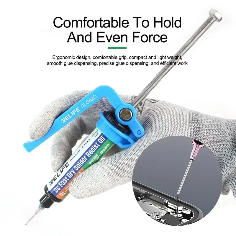 

RELIFE RL-062D Manual Labor-saving Glue Gun Suitable for 5-10CC Syringe Soldering Oil/UV Solder Mask Oil/structural Adhesive