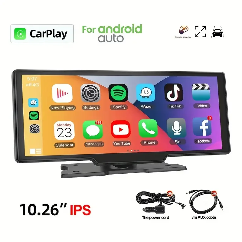 10.26inch Screen Carplay Portable Multimedia Car Dvr Recorder Support Rear Camera For Android Auto With Voice Control