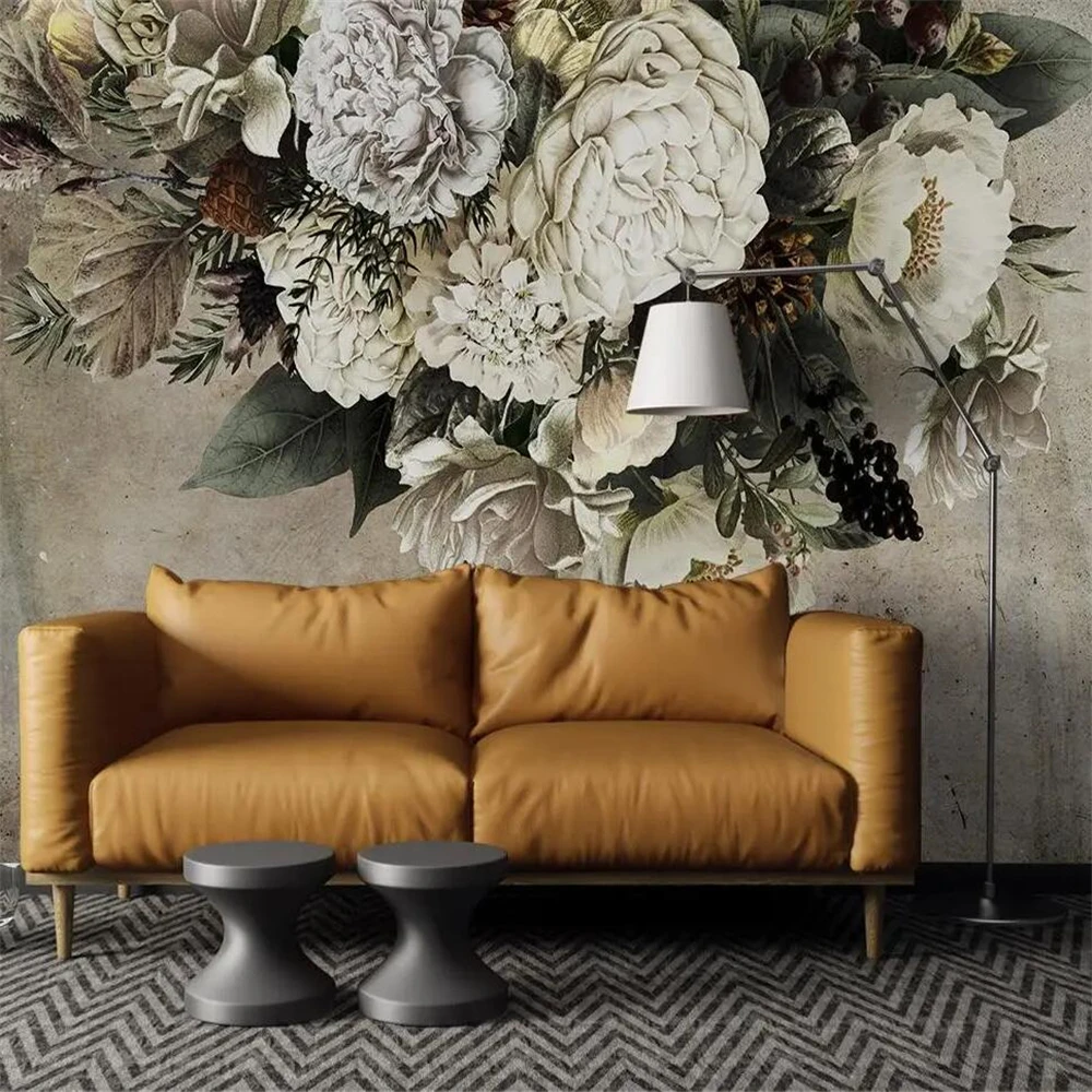 Custom Mural Wallpaper Modern Retro nostalgia Pastoral Flowers Photo Wall Paper Living Room Papel De Parede home decor stickers