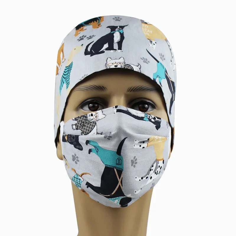 Chapeau d'infirmière en coton réglable, bouffant médical, bonnet sanitaire, motif d'impression de dessin animé, anti-poussière unisexe, soins infirmiers de beauté colorés