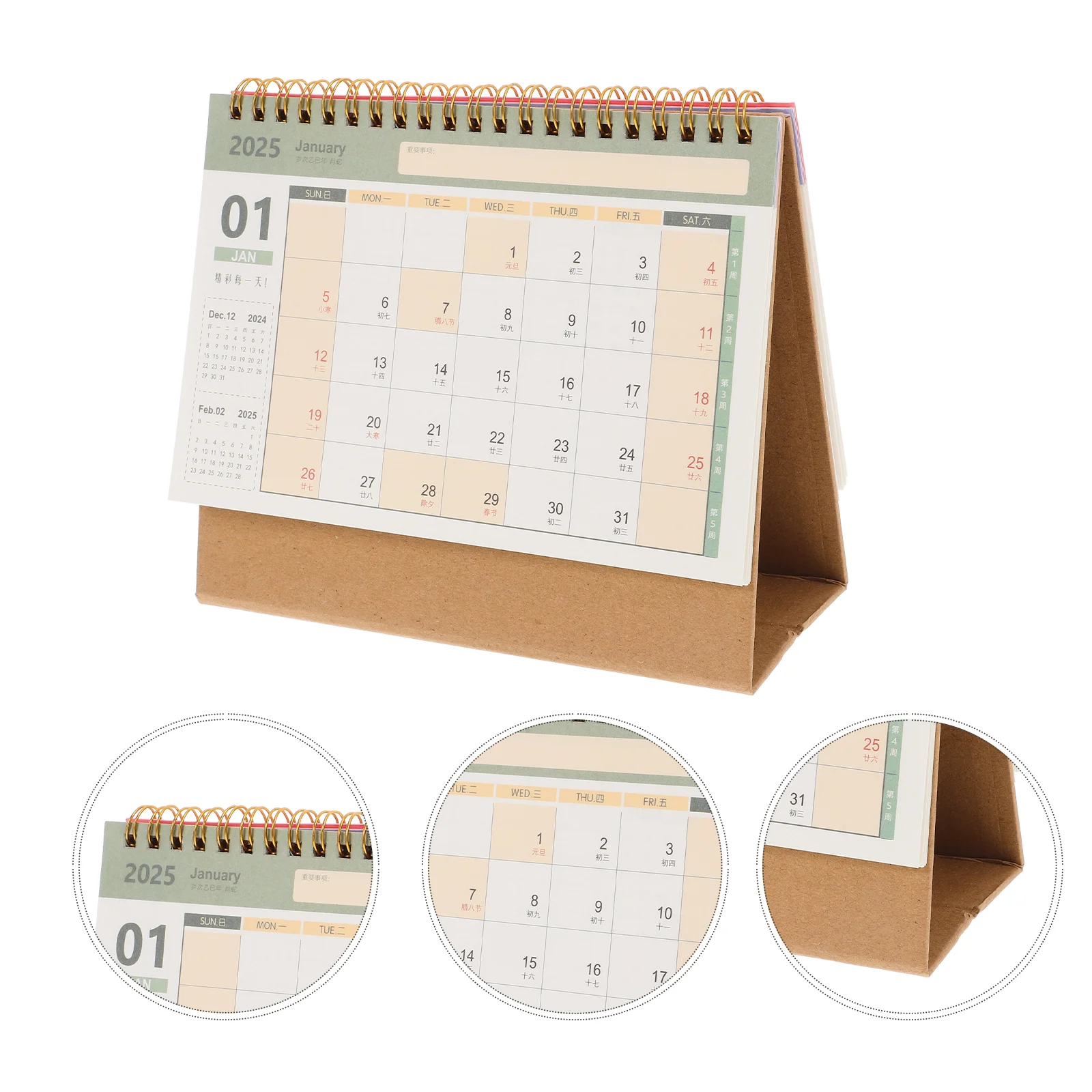 

2025 Desk Calendar Mini Standing Monthly Flip Planner Decorative for Bronzing Daily Desktop