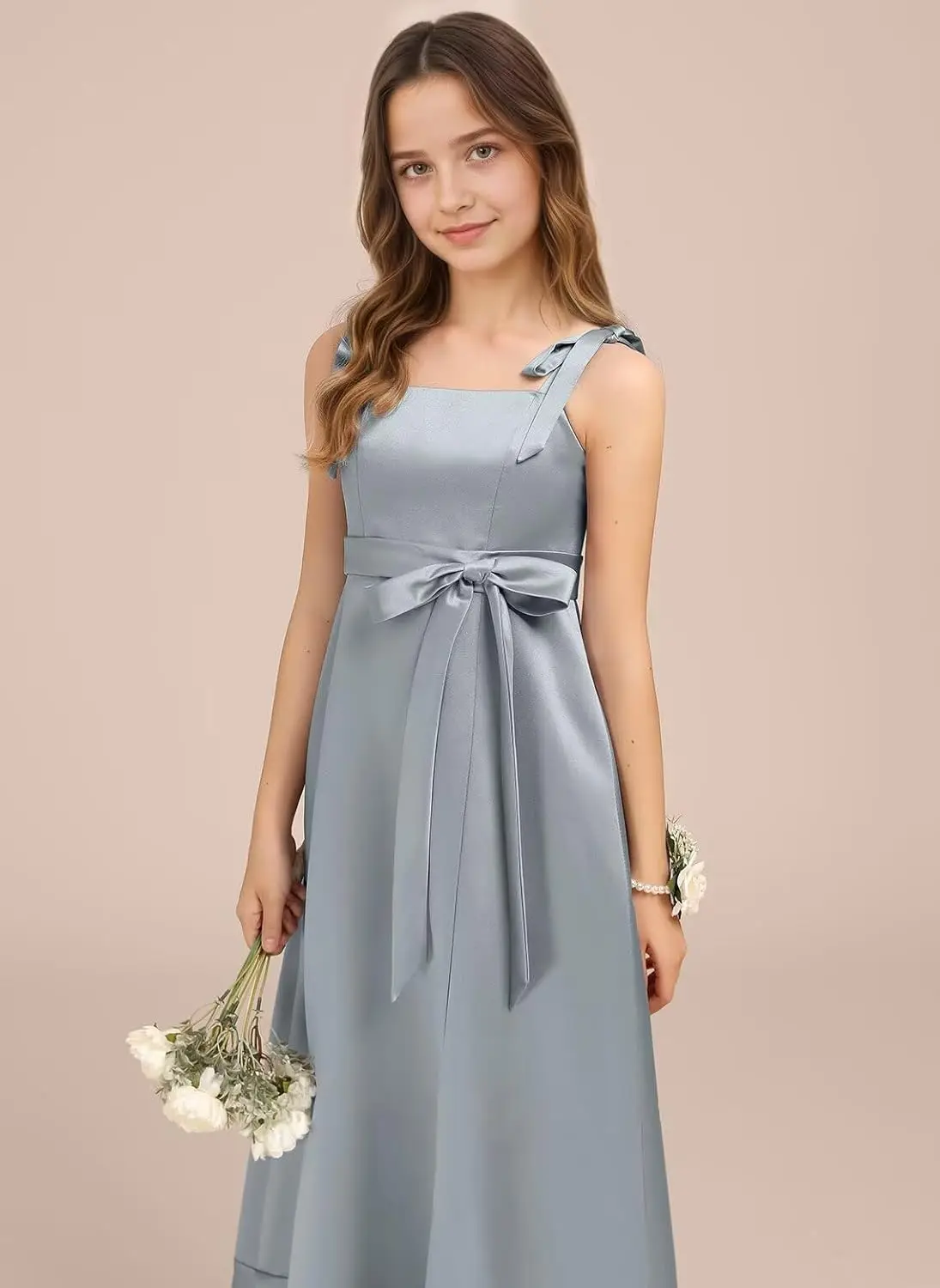 Girls A-Line Junior Bridesmaid Dress with Slit Silk Satin Flower Girl Dress  Flower Girl Dresses for Weddings
