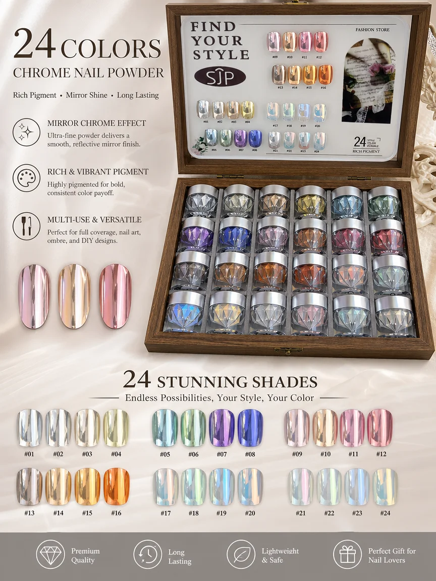 24 color New Aurora Chrome Powder Nai set high-end mirror magic mirror powder set with storage box colorful bright nail art