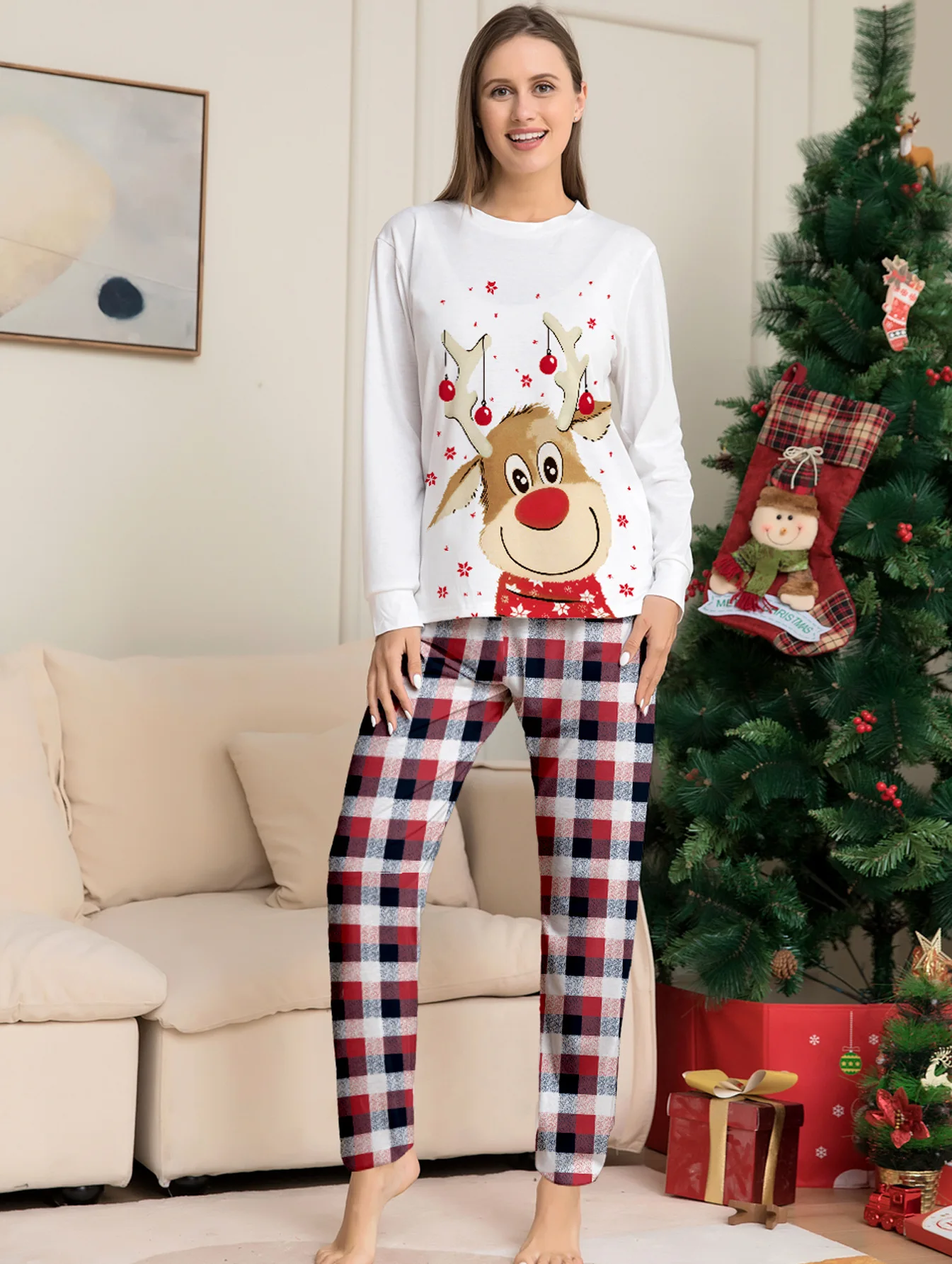 Family Christmas Matching Clothes Set Cute Deer Adult Kid Baby Matching Outfits Top+Pants Xmas Soft Casual Sleepwear Pyjamas