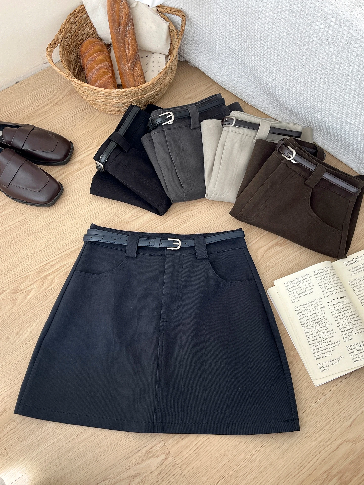 Chic Color café Waed algodón traje t falda ort mujer otoño Ele envolvente alrededor de una línea f longitud faldas