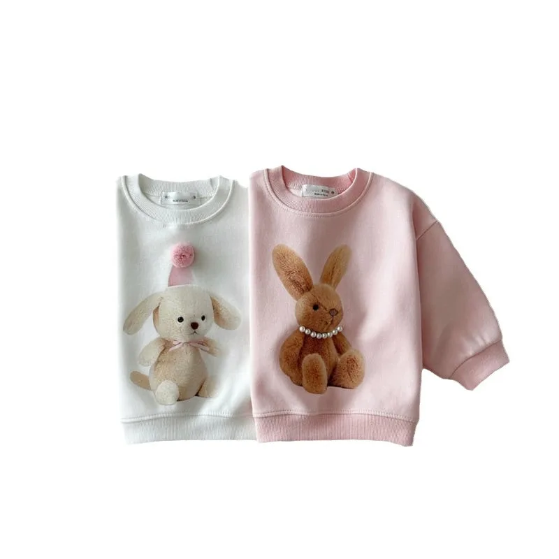 2024 Autumn New Children Long Sleeve Sweatshirt Cartoon Print Girls Loose Pullover Cotton Baby Boy Casual Tops Kids Sweatshirts