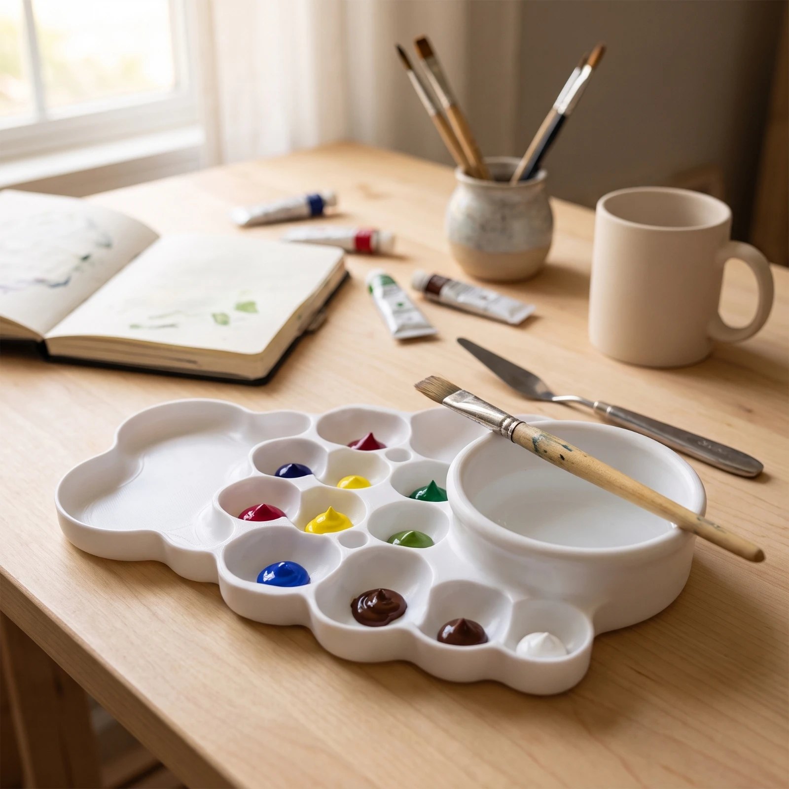 Cloud Paint Palette Multi-Compartment Palette with Mixing Wells Art Supply Easy to Clean Washable for Painters, Studio Painting