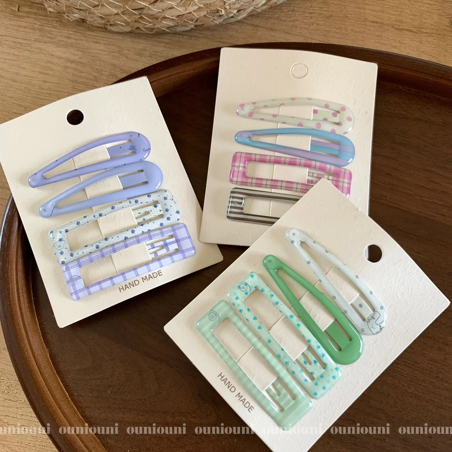 Hair Clips 4 Pack Comfortable Polka Dot Plaid Water Drop Square Side Bangs Stray Hairs Portable Resin Trendy Headwear