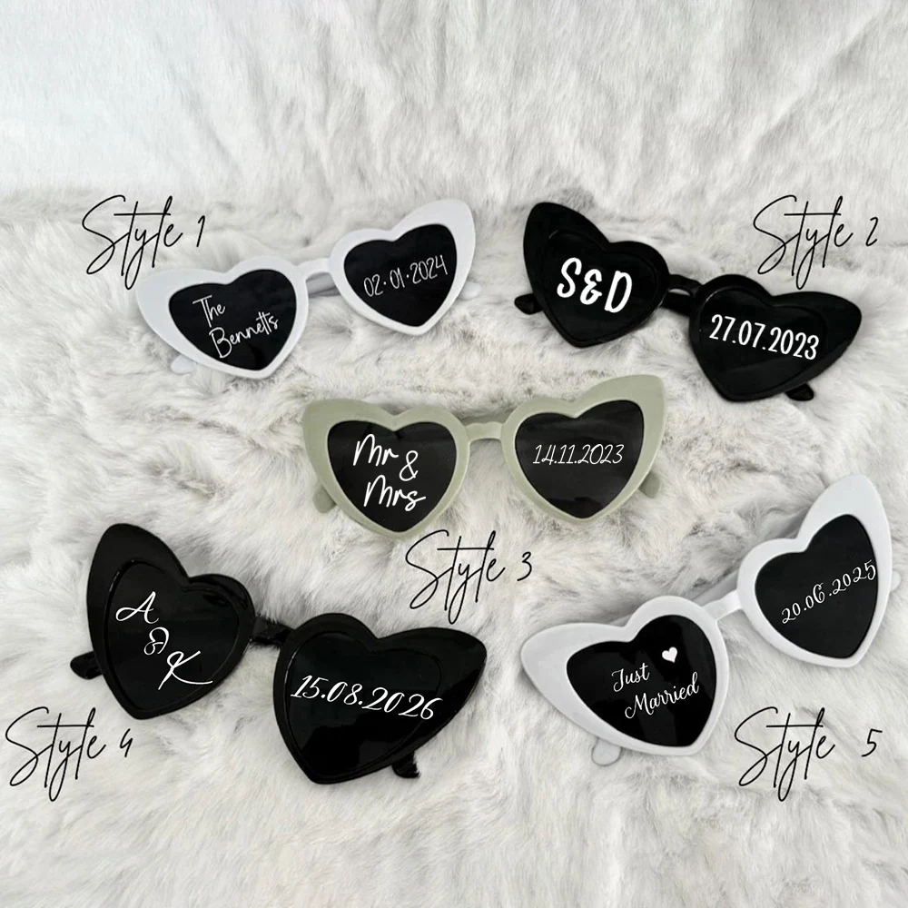 Personalised Wedding Sunglasses Custom Initials Love Heart Sunglasses Wedding Photo Prop Bridal Party Favors Bridesmaid gifts
