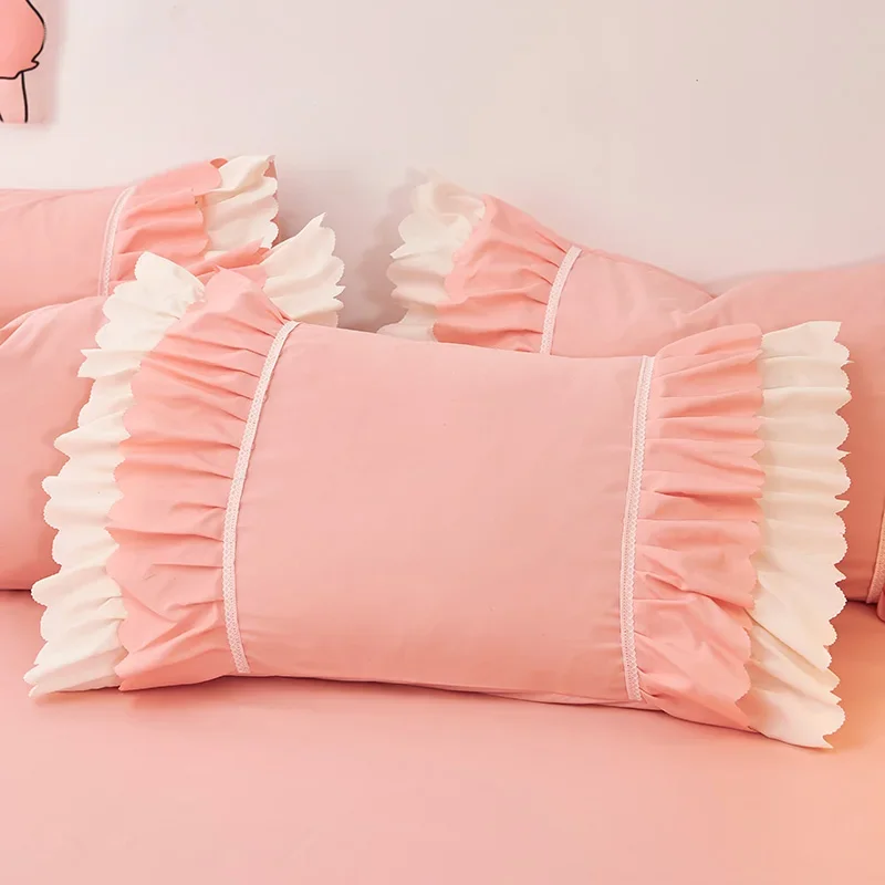 Korean Lace Pillowcase Comfortable Pillow Cover Pillowcase for Bedding Home Decor Wedding White Pink Pillow Case Cover