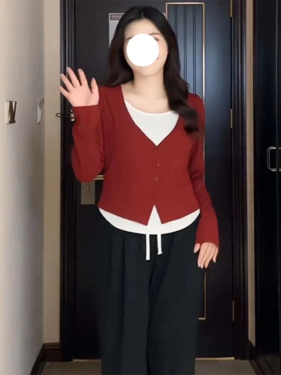 

Женская футболка больших размеров с V-образным вырезом, приталенная, с длинным рукавом, в корейском стиле, для повседневной носки, модная, дышащая, весенняя коллекция