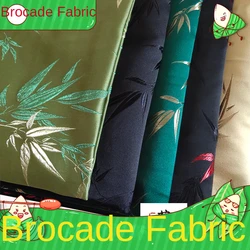 Brocade Fabric By The Meter for Clothes Hanfu Cheongsam Sewing Jacquard Bamboo Leaf Floral Printed Silky Drape Summer Thin Black