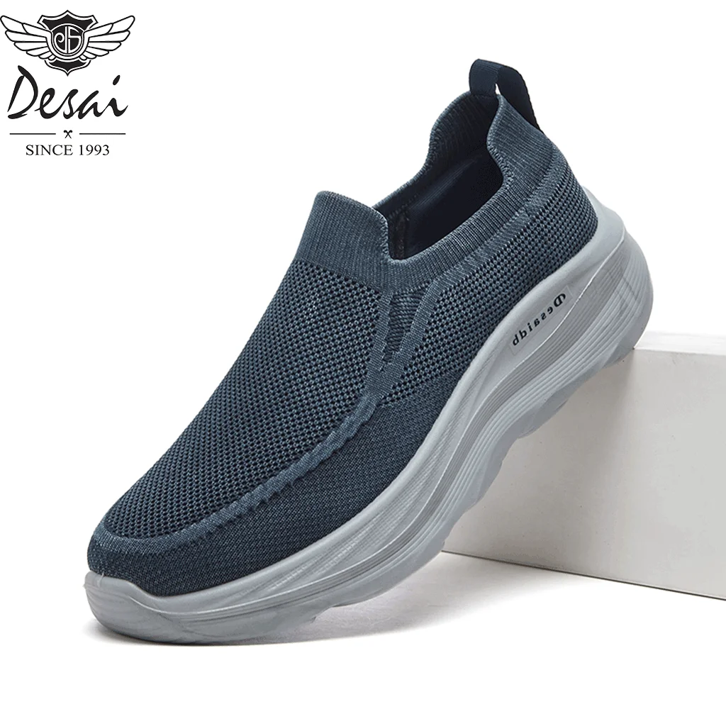 Desai Men's 2026 Autumn Slip‑on Thick Sole Vulcanized Shoes Breathable Mesh Sneakers Casual Daily Outdoor Walking