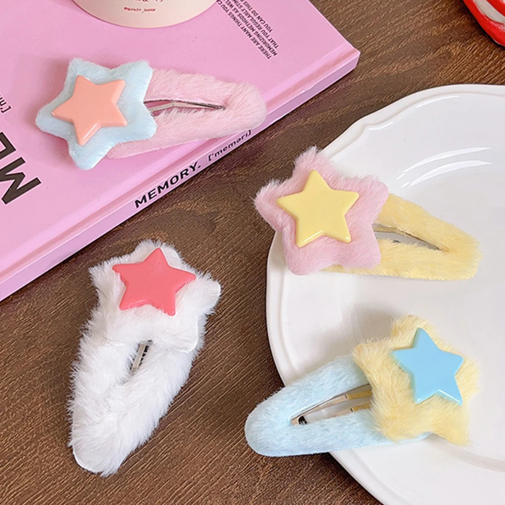 1pc Star Barrettes Colorful Hairpin Plush Cute Metal BB Hair Clip Bobby Pin Women Girls HairGrip Headwear Accessories