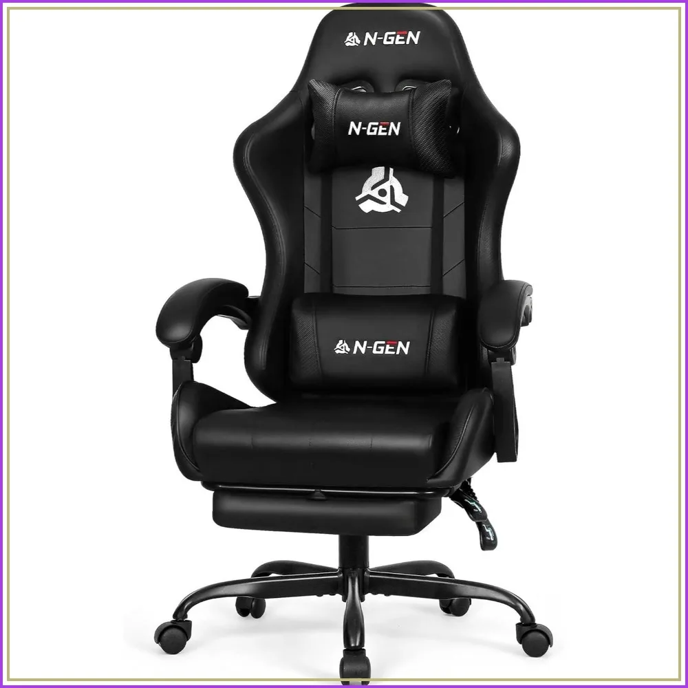 Ergonomic Gaming Chair with Footrest, High Back Recliner, Adjustable Height, PU Leather, 300 lbs Capacity, Home Office