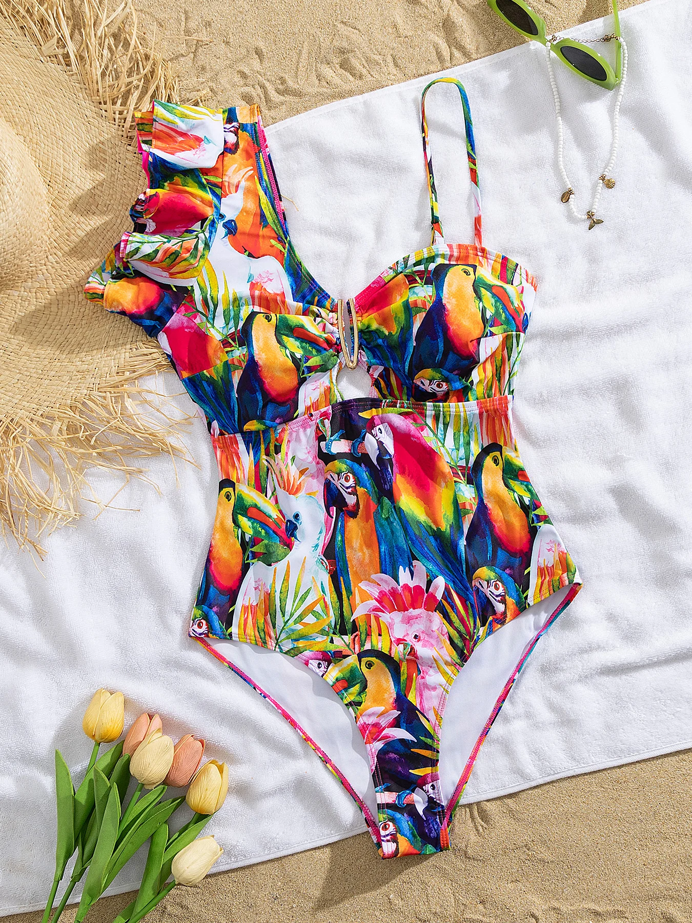 

Модный красный принт с v-образным вырезом, женский цельный купальник и юбка, женский купальник из 3 предметов, сексуальный женский купальник с рюшами на плечах, пляжная одежда Getways