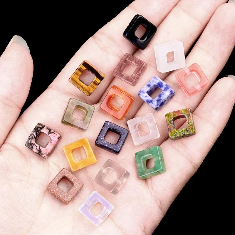 JOYA GIFT6PCS Wholesale Multi Color 10MM Compact and Exquisite Natural Crystal Stone Hollow Box Shape Beads Side Hole  DIY