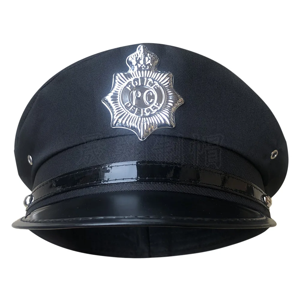 Military Hat Army Peaked Domed black brim security police cap role-playing Female police big 8M160
