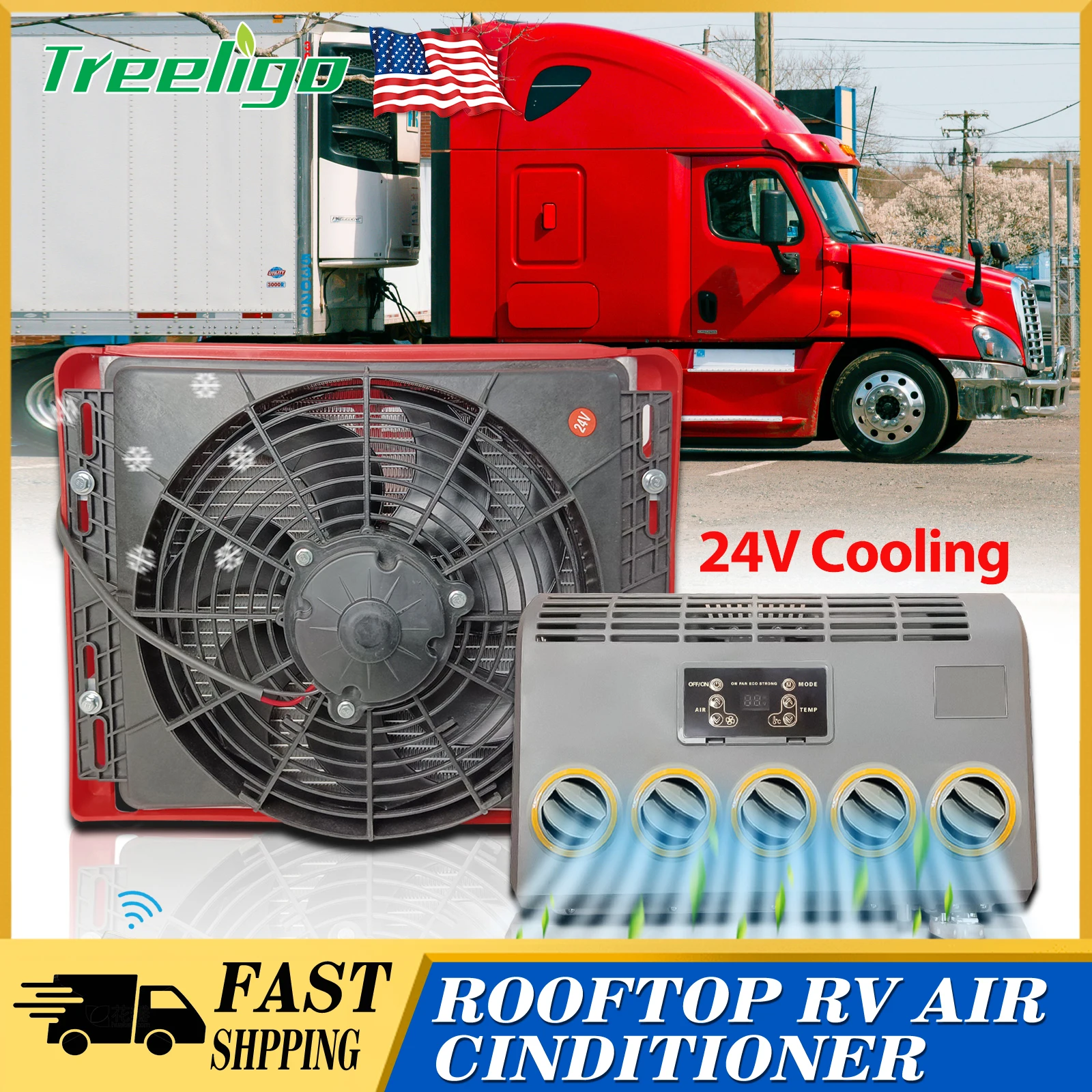 Treeligo Truck RVElectric Air Conditioner 24V Split Air Conditioner Cool For Car Automobile Excavator Tractor Trailer Camper Van