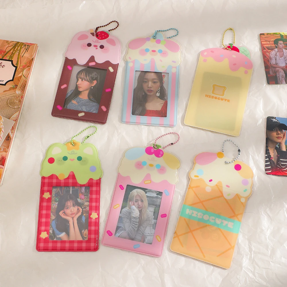 INS Sweet 3 Inch Photocard Holder Korean Keychain PVC Idol Photo Card Protector Case Student ID Bus Card Case Pendant Stationery