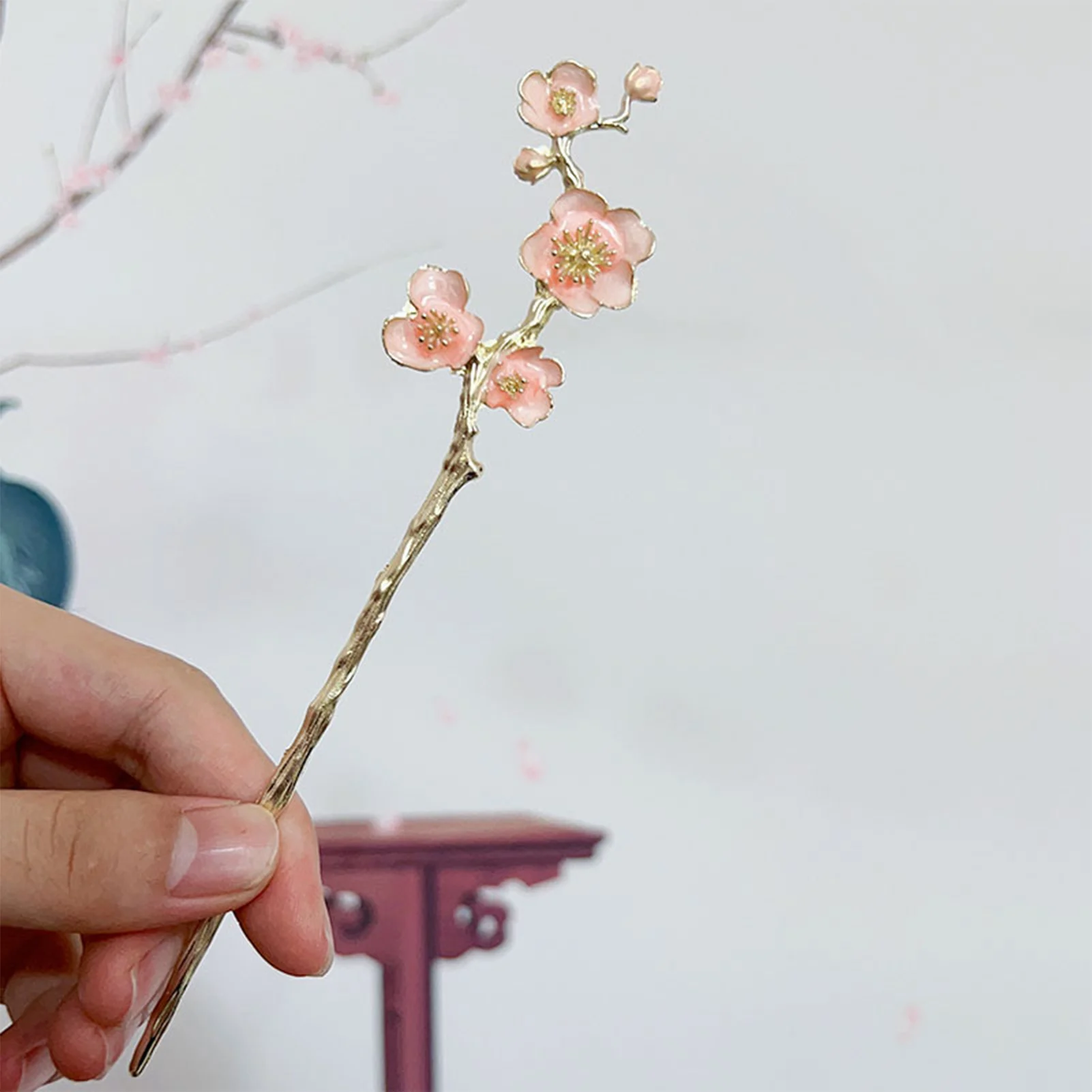 

Заколка для волос в виде китайских цветов сливы, винтажная металлическая шпилька для волос, украшение для платья, аксессуар для волос в стиле чонсам