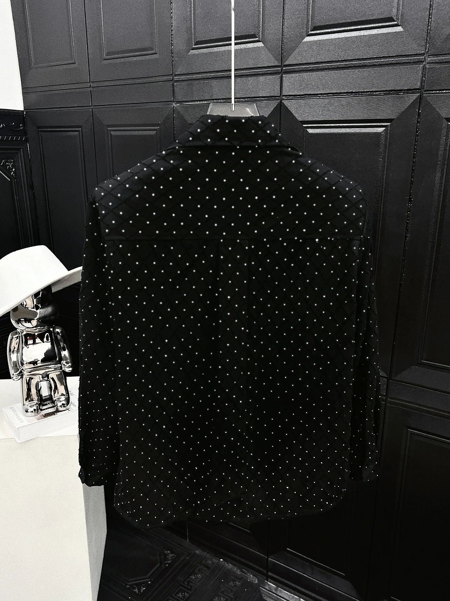 Men's Long-sleeve Fashion Loose Trend Handsome Shoulder Padded Shirts 2025 Autumn New High-end Tops Hot Diamond Starry Sky Shirt
