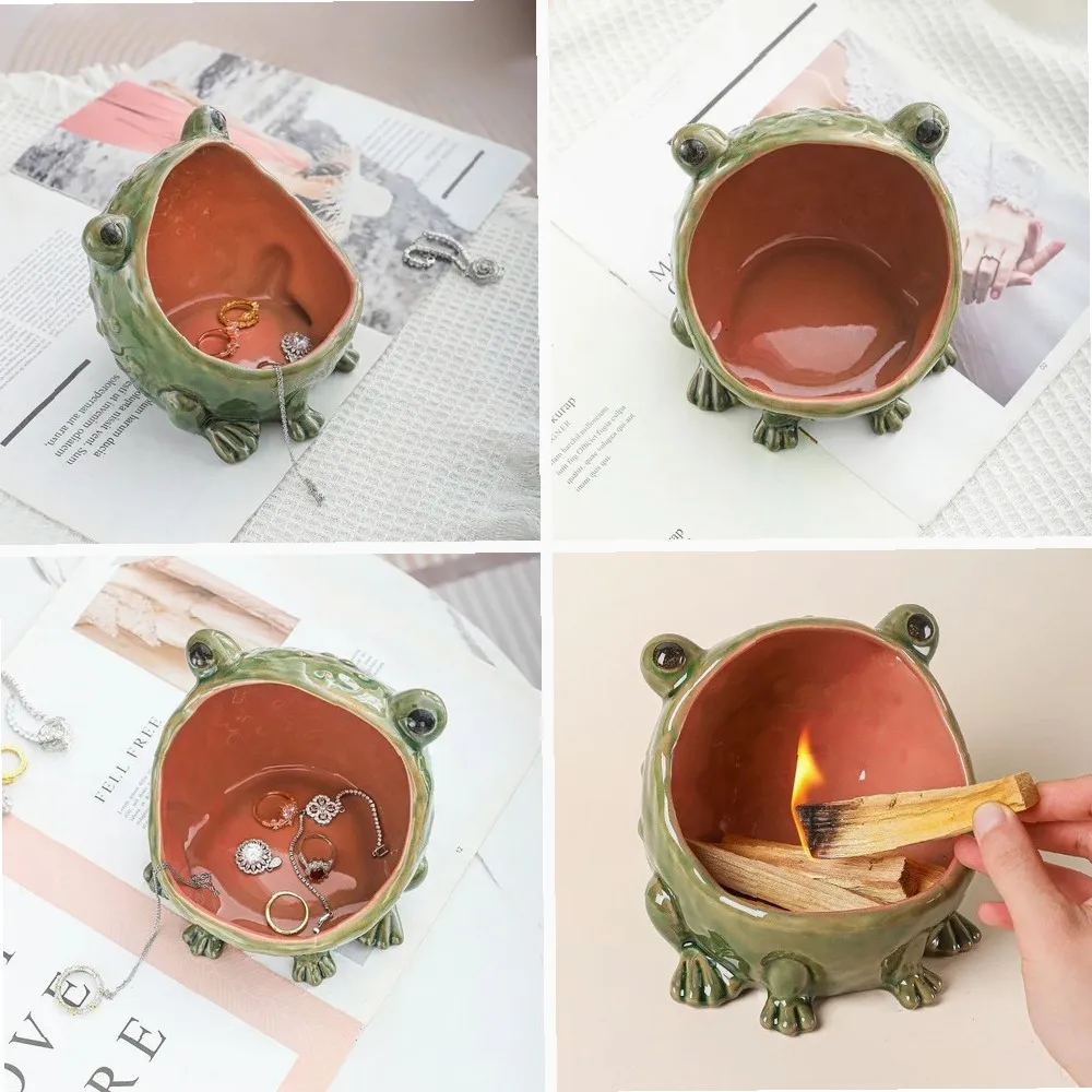 Ceramic Frog-shaped Plate, Large-mouth Ring Holder, Animal Ornament Tray, Desktop Decoration