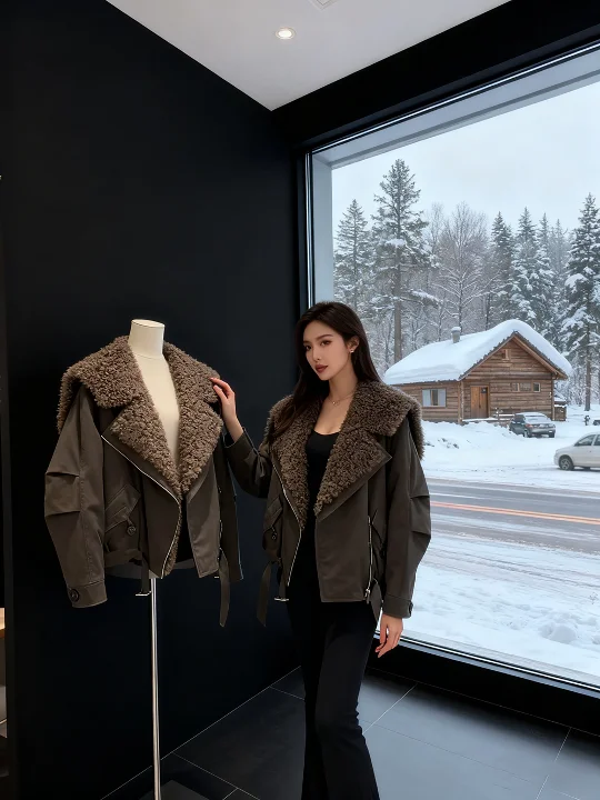 Stylish Short Cotton Jacket Thick Warm Fur Collar Korean Style Winter Coat Women's Fashion Commute Loose Fit Zipper Closure