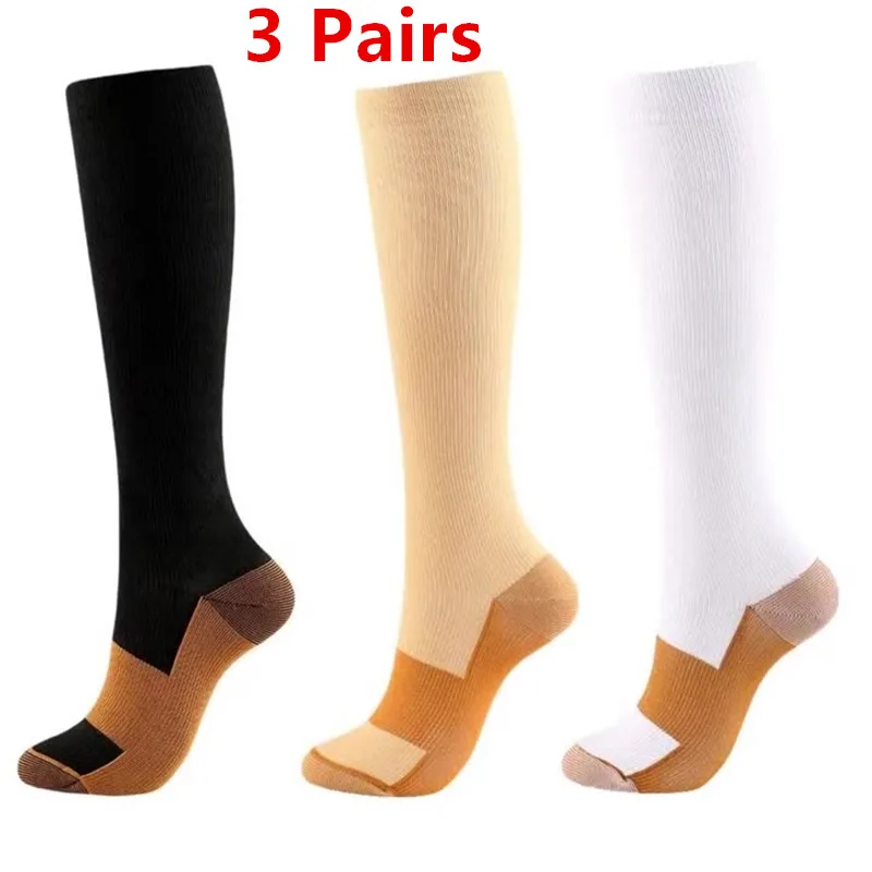 

3 Pairs Graduated Copper Compression Socks for Men & Women Circulation - Best for Running Athletic Cycling