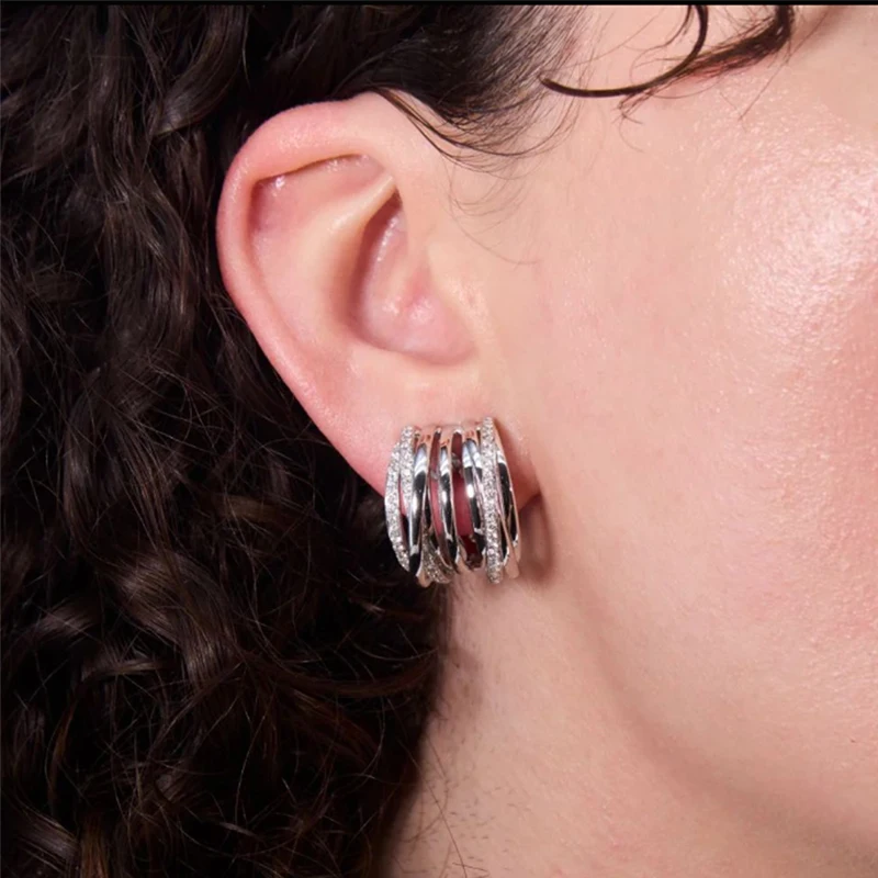 أقراط عتيقة رائعة من الزركون متعددة الطبقات ملتوية غير منتظمة على شكل حرف C للنساء هدية عيد ميلاد رومانسية حلوة