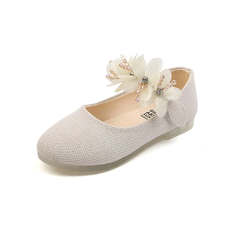 Bambino perline piccoli fiori scarpe in pelle ragazze scarpe da principessa bambini medi e piccoli scarpe da ballo con fondo morbido in cristallo