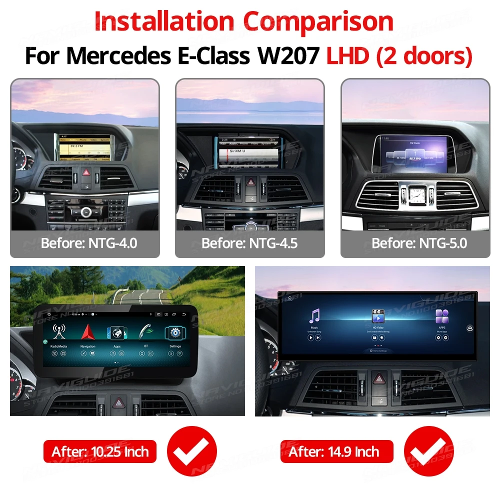 NAVIGUIDE 14.9'' Android 13 For Mercedes E Class W207 LHD 2010-2018 8G+128 GWireless Carplay Auto Multimedia Player GPS Headunit