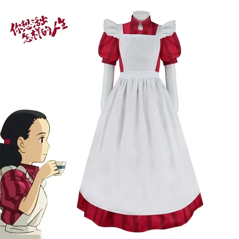The Boy and The Heron Cosplay Movie Kiriko Cosplay Costume Red Dress Apron Girls Unform New Anime Cos Halloween Party Con Cos
