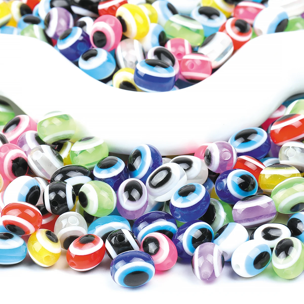 100pcs Random Color 8x10mm Oval Turkish Evil Eye Beads Resin Evil Eye Beads For Jewelry Making Loose Spacer Beads For DIY