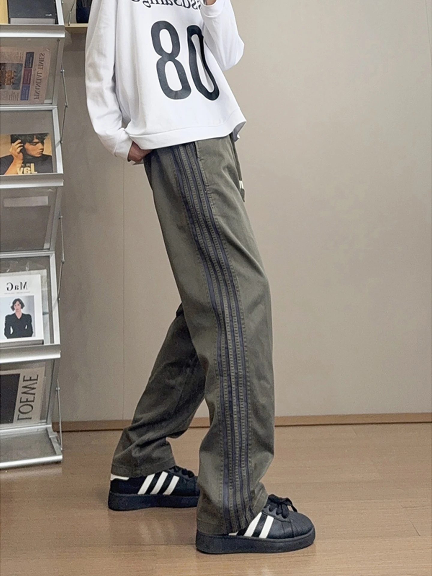 

American Retro Striped Straight Leg Work Pants Men's Loose Drapey Casual Sports Spring 2026 Trendy Brand Loose Fit Trousers