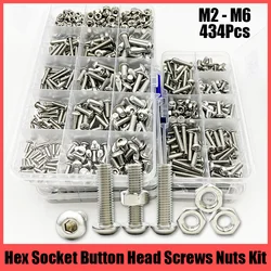 Hex Button Socket Head Cap Screw and Nut 304 Stainless Steel Hexagon Thread Machine Metric Nut Bolt Assortment Kit Set M2 M3 M4