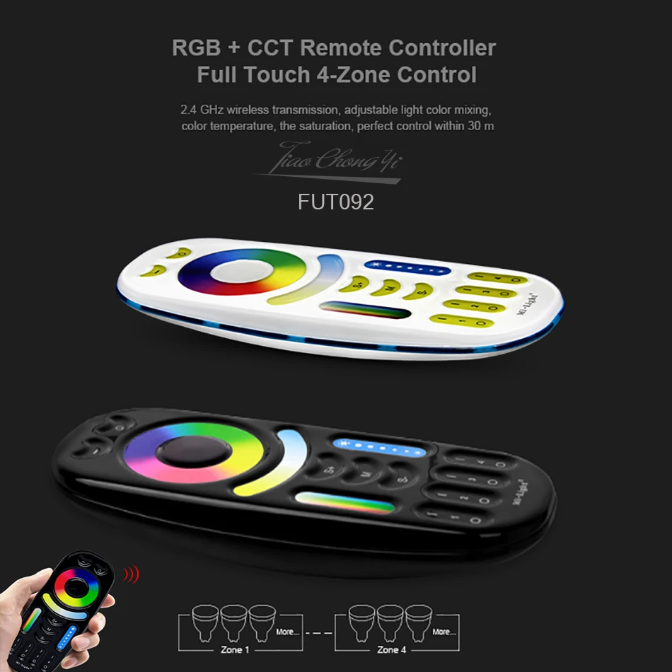 

Miboxer FUT092 2.4Ghz RGBWW 4-zone group control match RF RGB+CCT Remote controller for Miboxer led RGB+CCT lamps series