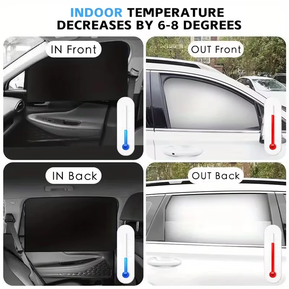 Full Blackout Car Window Sun Shades, Windshield Side Rear Heat Insulation Sun Shield, UV Protection Auto Summer Sun Covers view 2