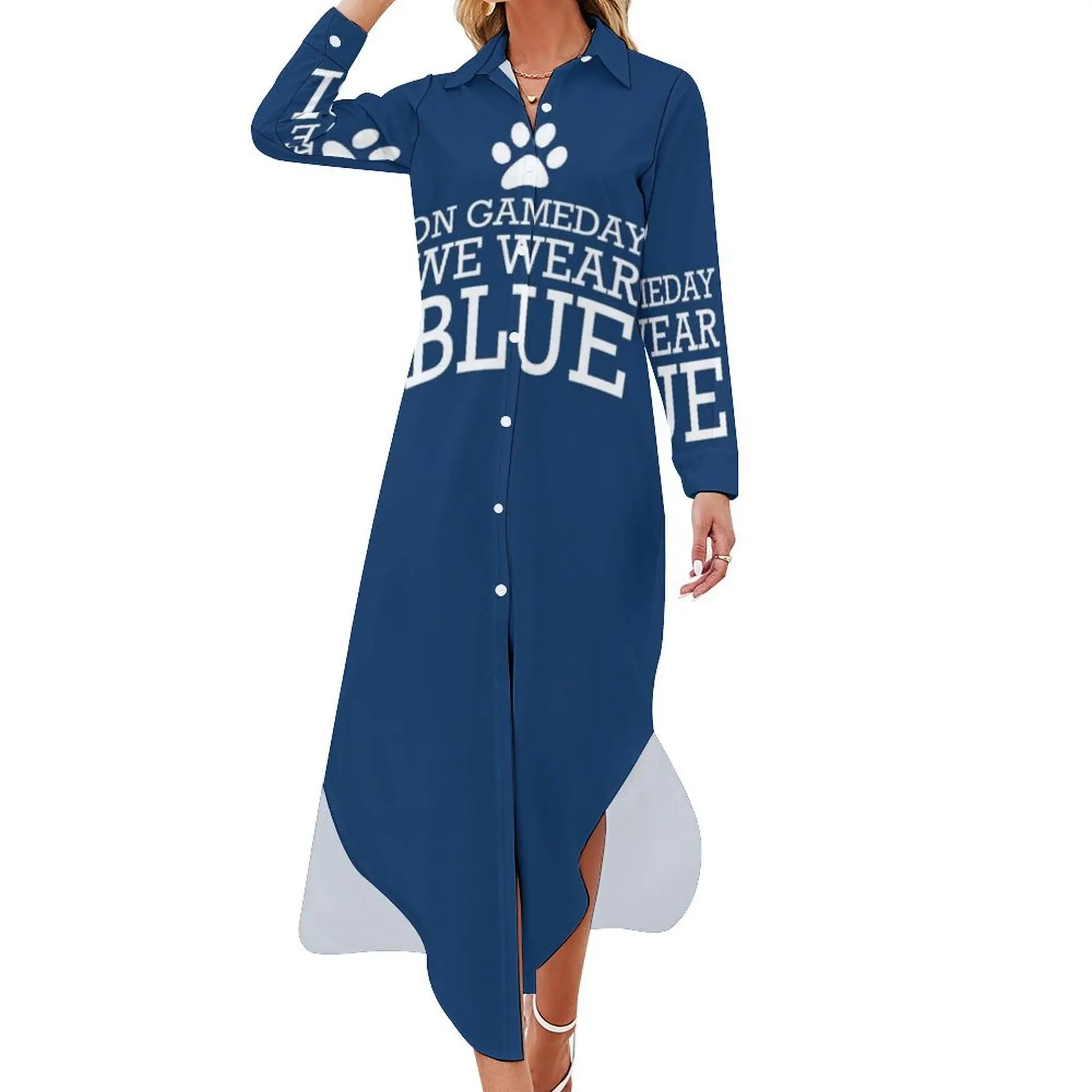 

On Game Day We Wear Blue Long Sleeved Shirt Dress women's evening dresses 2024 Long dresses Dress woman summer woman dress 2024