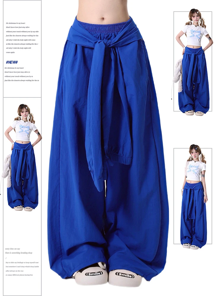 

Women Klein Blue Baggy Pants Vintage Y2k Streetwear Parachute Pants Harajuku 90s Aesthetic Wide Leg Trousers 2000s Clothes 2024