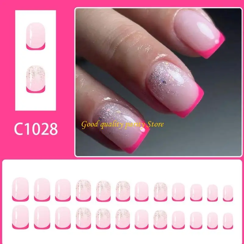 M4ya Rose Press On Square uñas falsas, brillo pegado en uña para decoraciones uñas