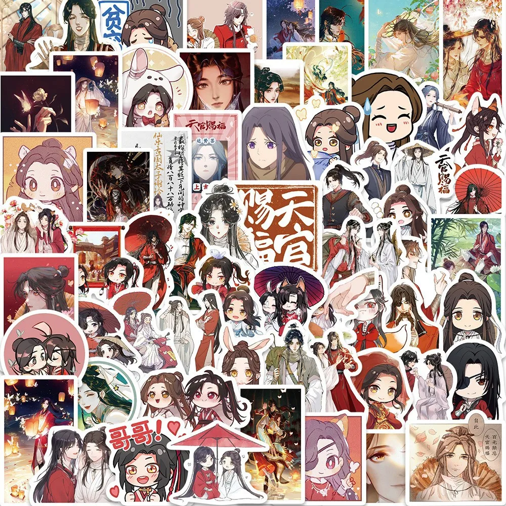 65 PCS Tian Guan Ci Fu Cute Stickers Anime Heaven Official's Blessing Hua Cheng Xie Lian Cosplay Label Sticker Decoration Gift