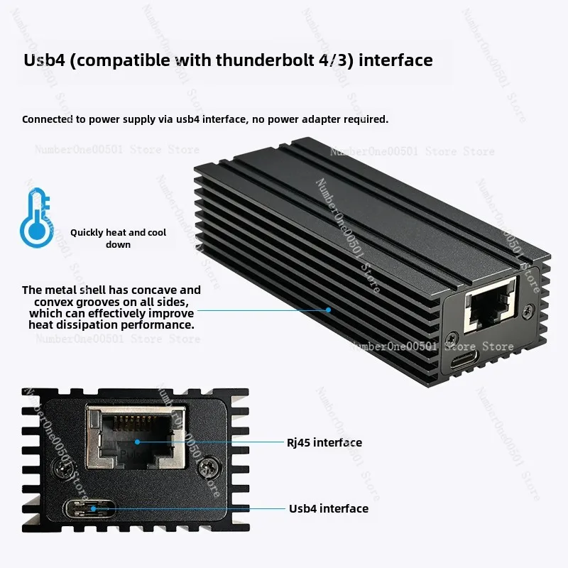 USB4 Network Interface Card 10G Compatible Thunderbolt 3/4 Single Port 10 Gigabit Electrical Port RJ45 Ethernet Adapter